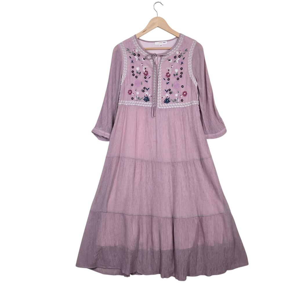 Orange Creek Embroidered Midi Dress XS/S  Pink Boho Cottage Romantic Feminine